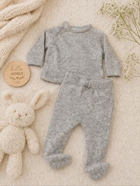 ZARA Baby Cashmere Knit Set 1–3M | Soft Neutral 2-Piece Outfit Footed Pants